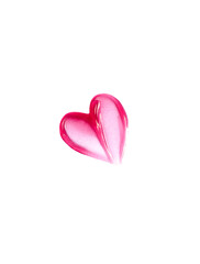  Valentine's day photo of a heart made with pink lipgloss on a white background, in close-up.