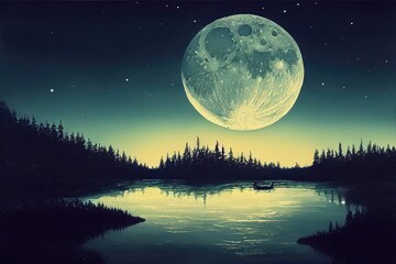 Fototapeta na wymiar Landscape with Moon Illustration. Genarative AI