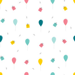 seamless pattern with gift boxes and balloons, baby shower, greeting cards. For printing children's bedding, wallpaper, fabric, wrapping paper, textiles, printing on T-shirts