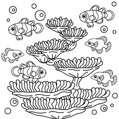design aqua fish outline coloring page for kid
