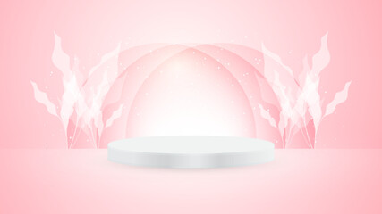 White podium on pink background. Product presentation. Show cosmetic product