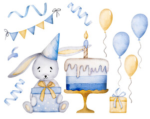 Happy Birthday cake watercolor illustration