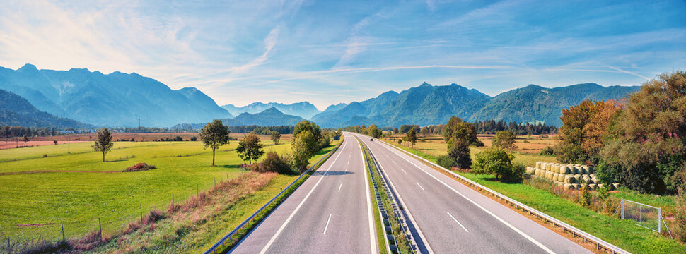 panoramic view from the bridge to Garmisch motorway, bavarian alps