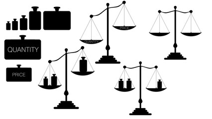 weight for scales, price and quantity, badges for good sale, concept buy more pay less