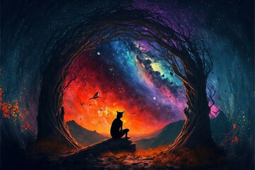 Illustrated World: A Fantasy Landscape of Earth and Night Sky