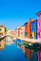 Fototapeta na wymiar Coloful Houses on Buranp Island near Venice, Italy