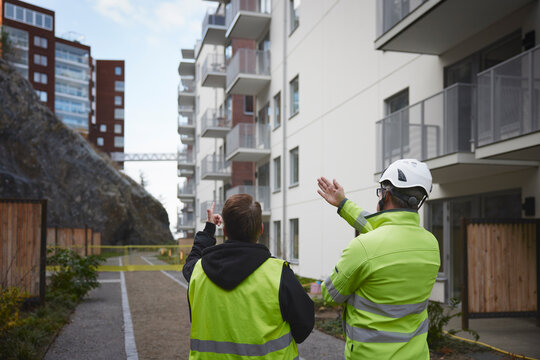 Constructions workers in residential area