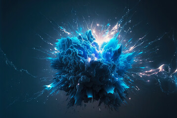 Abstract blue energy burst with electric protuberances. Futuristic explosion of glowing magic. Generative AI