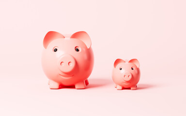 Piggy banks in the pink background, 3d rendering.