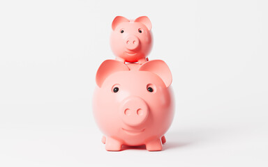 Piggy banks in the pink background, 3d rendering.