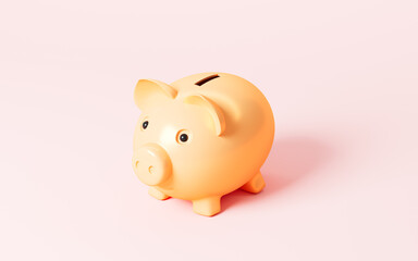 Gold piggy bank in the pink background, 3d rendering.