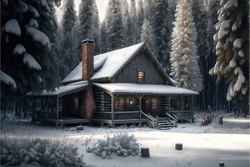 Old House in the Snow. Genarated AI