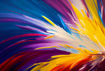 Obraz premium Abstract acrylic paint strokes on canvas. Colorful background. Generative AI