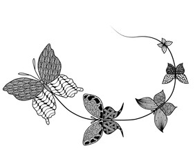 five butterflies are tied with one ribbon or rope