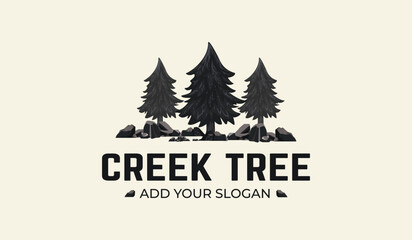 Vintage wild pine design logo vector, Evergreen design inspiration. bee - vector