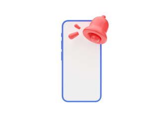 Phone notification 3d illustration - notice bell icon with smartphone, alert element and notification object