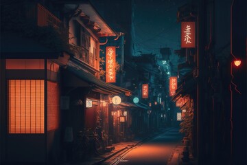 Chinese City at night Illustration. Genarated AI