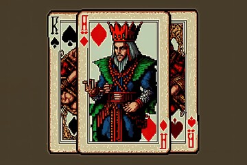 Pixel art playing cards, item in retro style for 8 bit game, Generative AI