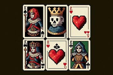 Pixel art playing cards, item in retro style for 8 bit game, Generative AI