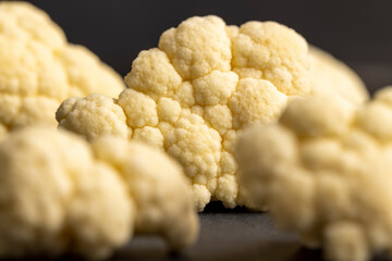 Cauliflower close up during cooking, fresh raw cauliflower