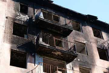 Fototapeta na wymiar Russian terrorist army destroyed dwelling houses,killed people in Irpin, Ukraine