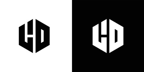 Letter L D polygon, Hexagonal minimal and professional logo design on black and white background - obrazy, fototapety, plakaty