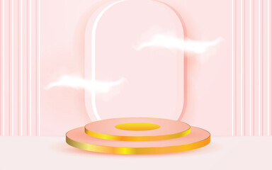Abstract scene background. Cylinder podium on pink background. Product presentation, mock up, show cosmetic product, Podium, stage pedestal or platform. Vector illustration