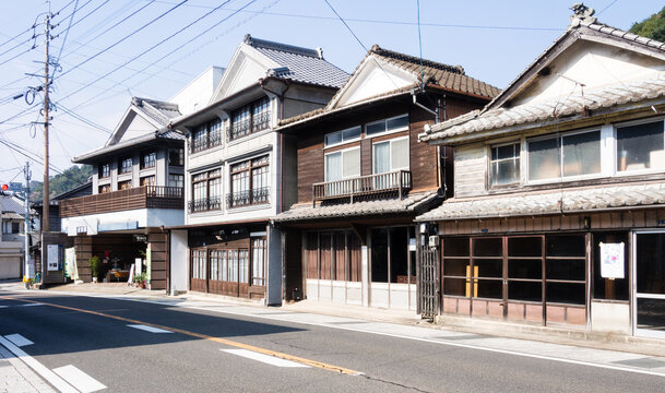 Arita, Japan - November 4, 2016: Traditional Japanese merchant houses in the town of Arita, birthplace of Japanese porcelain