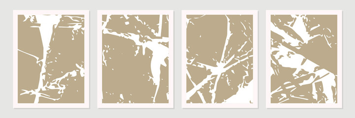 Set of abstract organic shapes, lines and textures in white on neutral nude and beige background.