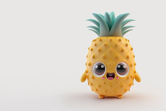 Naklejki cute pineapple isolated on white. cute pineapple sticker kawaii character icon vector illustration design.  generative ai