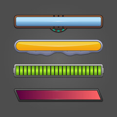 Fototapeta premium Game Ui Kit With Status Bars/ battery bar Illustration of a kit of cartoon icons, buttons, resources and status bars for game ui, on mobile apps.