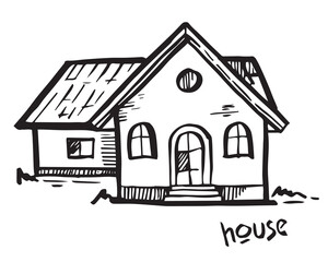 Sketch of house architecture .Drawing free hand Vector illustration.outline sketch drawing perspective of exterior house