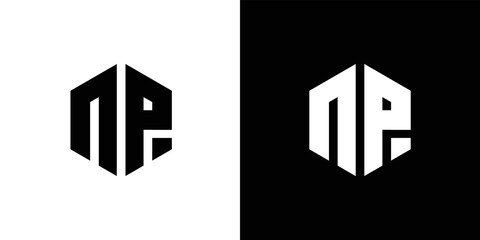 Letter N P polygon, Hexagonal minimal and professional logo design on black and white background 