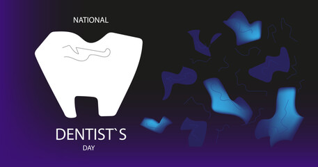 National dentist day , abstract horizontal banner. Vector doodle cartoon illustration.