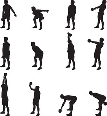 Male athlete with a kettlebell silhouettes