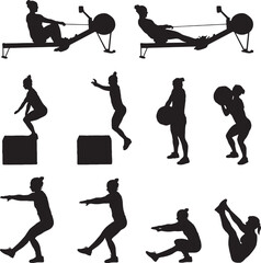 Set of female exercising silhouettes