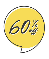 60 percent off. Colorful yellow speech bubble with quote. Blog management, blogging and writing for website. Concept poster for social networks, advertising, banner