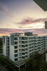 Kajang, Malaysia - March 9, 2022 Residential apartment during beautiful sunrise in Bangi.