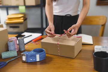 ecommerce and delivery service concept. Asian woman retail online.