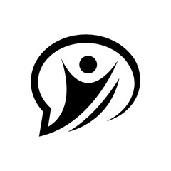 Speech bubble stick figure person rising