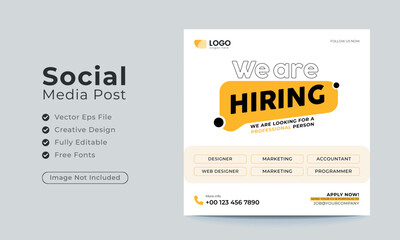 Obraz premium We are hiring job vacancy social media post or square web banner template