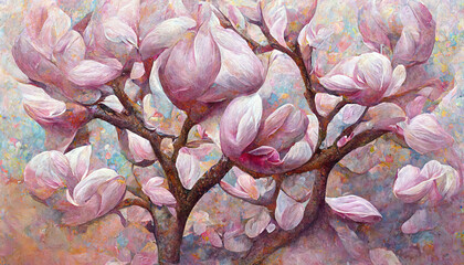 Pink magnolia tree in blossom beautiful flower - obrazy, fototapety, plakaty