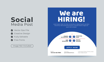 We are hiring job vacancy Social Media Post Or Instagram Promotional Social Media Square Banner And Square Flyer Template Design