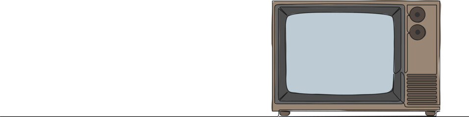 colorized continuous single line drawing of old tube tv set, line art vector illustration