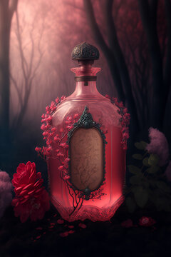 love elixir in a beautiful red bottle close-up