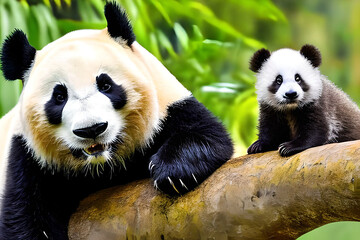 Obraz premium giant and baby panda bear