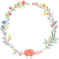 Fototapeta premium Hand drawn watercolor gentle floral wreath, Cute hand drawn floral wreath watercolor clipart transparent png