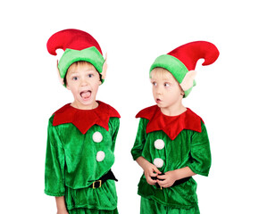 Two little boys dressed in christmas costume