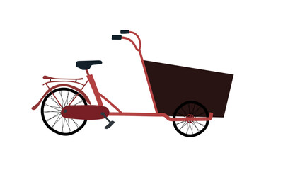 Fototapeta na wymiar Cargo bike simple flat hand drawn style standing at the parking. Advertisement vector illustration red and brown colors.