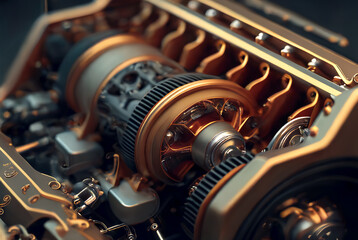Fototapeta na wymiar Examining the Inner Workings of a Modern Car Engine in Close-Up Detail. Generative AI